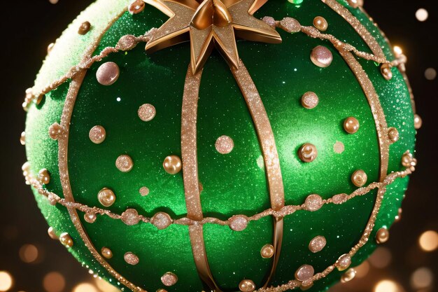 Christmas green shimmer ball maco shot of christmas ornament wallpaper background