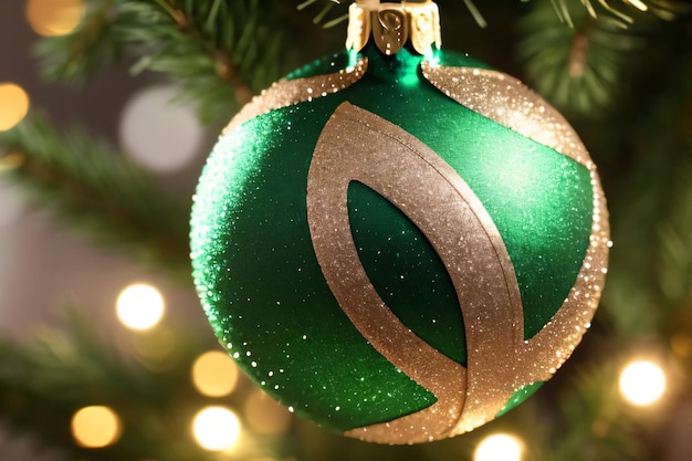 Photo christmas green shimmer ball maco shot of christmas ornament wallpaper background