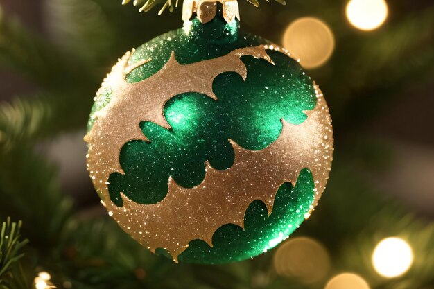 Photo christmas green shimmer ball maco shot of christmas ornament wallpaper background