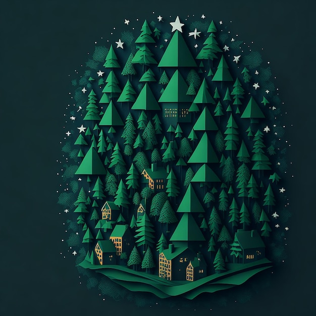 Christmas green tree logo style Ai image