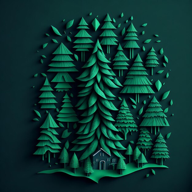 Christmas green tree logo style Ai image