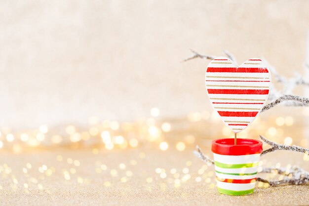 Christmas greeting card. Festive decoration on bokex silver background.