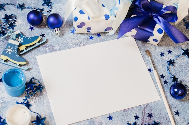 Christmas  for greeting card or letter to santa in blue color.