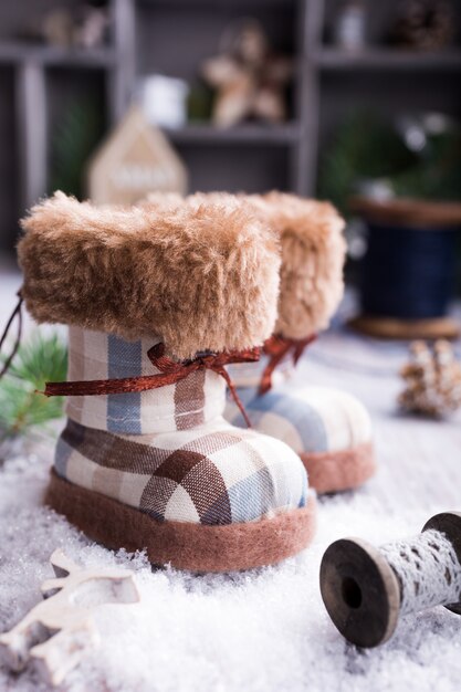 Christmas greeting card with felt boots