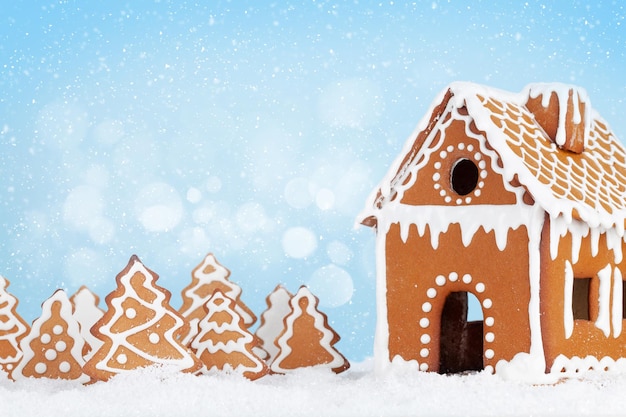 Christmas greeting card with gingerbread house