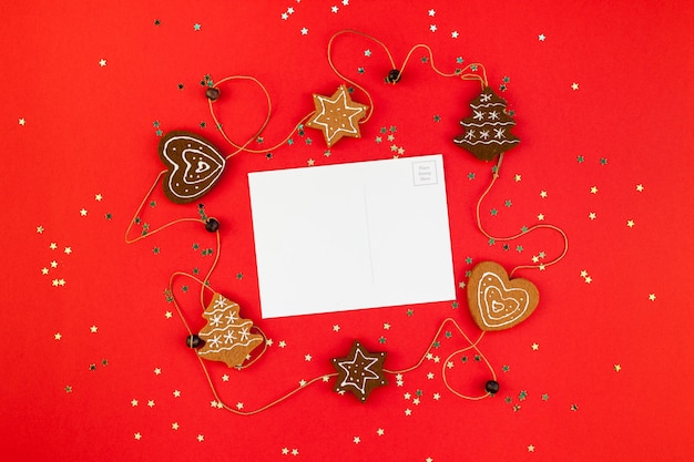 Christmas greeting postcard  with glitter