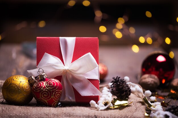 Christmas  a group of gifts on the background of garlands