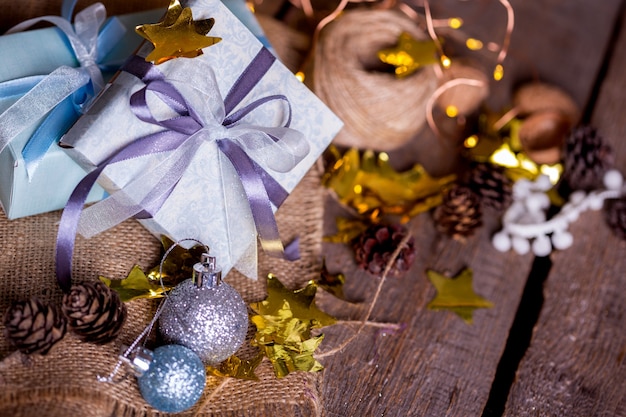 Christmas  a group of gifts on the background of garlands