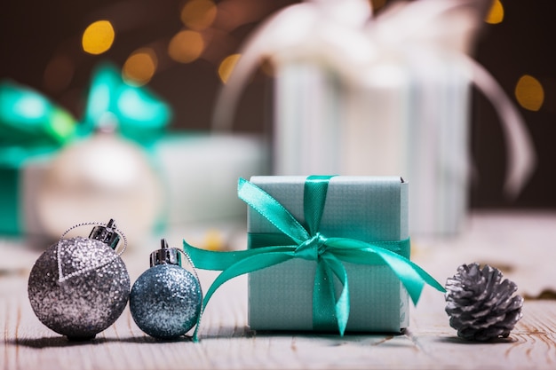 Christmas - a group of gifts on the background of garlands