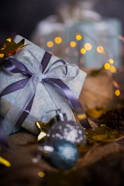 Christmas - a group of gifts on the background of garlands