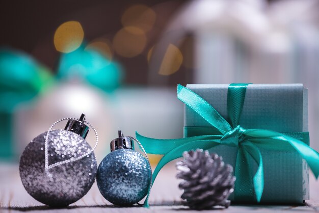 Christmas - a group of gifts on the background of garlands