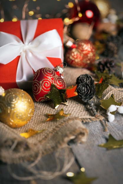 Christmas - a group of gifts on the background of garlands