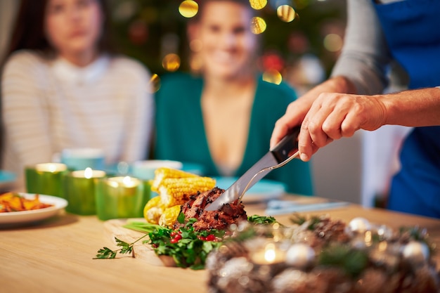 Christmas ham being served on the table