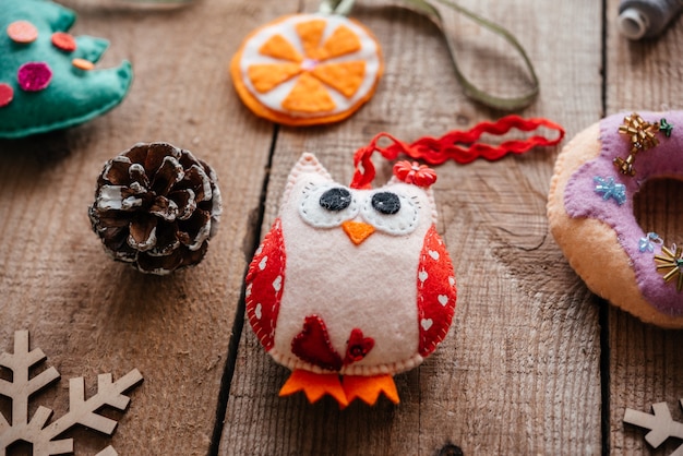 Christmas handcrafted felt owl ornament, Christmas and New Year crafting ideas