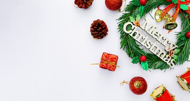 Christmas and happy new year background with festive decoration and copy space. top view. flat lay