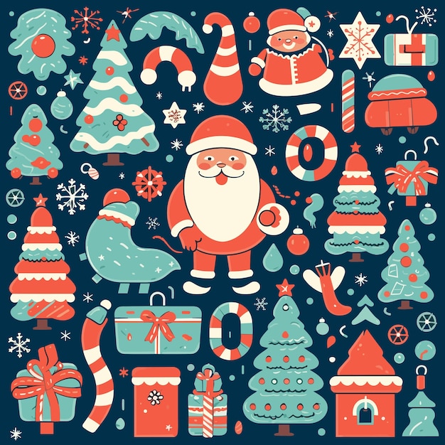 Photo christmas and happy new year cartoon characters and elements