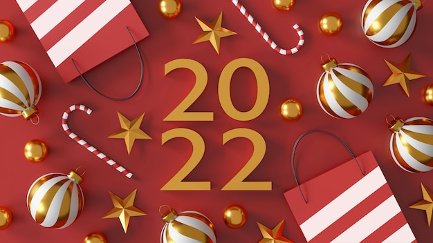Christmas and happy new year decorations on red background