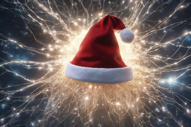 Photo christmas hat with electrifying rays xmas background