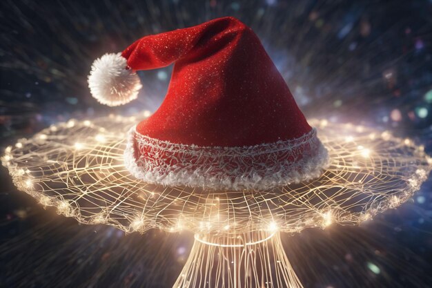 Photo christmas hat with electrifying rays xmas background