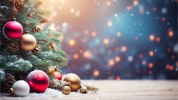 christmas holiday background with blurry colorful background behind