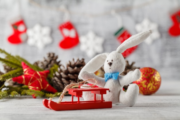 Christmas, holiday decorations and a lot of cones, on wooden table