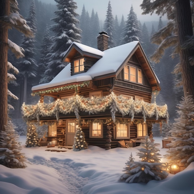 雪の山のクリスマス休暇の家