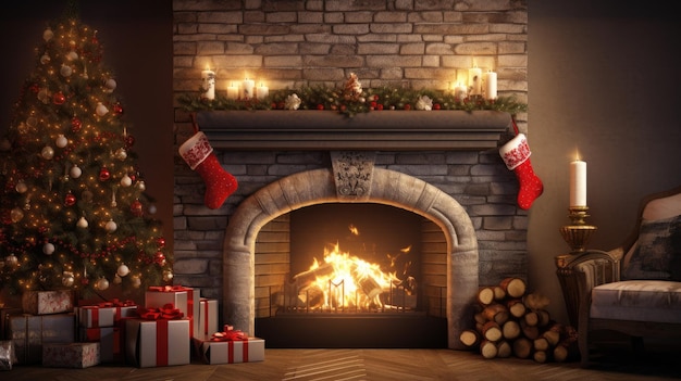 Christmas holiday winter time home fireplace