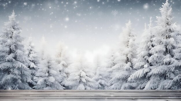 Christmas holidays background Beautiful landscape with snow covered fir trees and snowdrifts