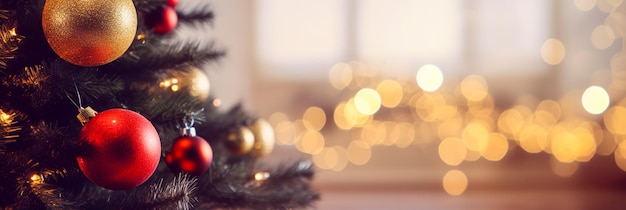 Foto festi di natale albero banner sfondo bokeh