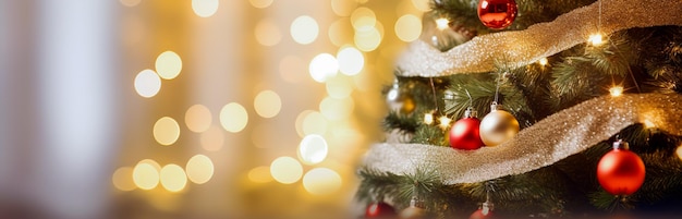 Foto festi di natale albero banner sfondo bokeh