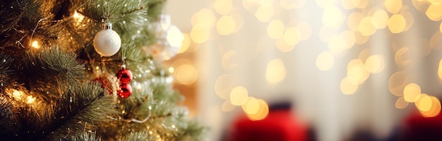 Foto festi di natale albero banner sfondo bokeh