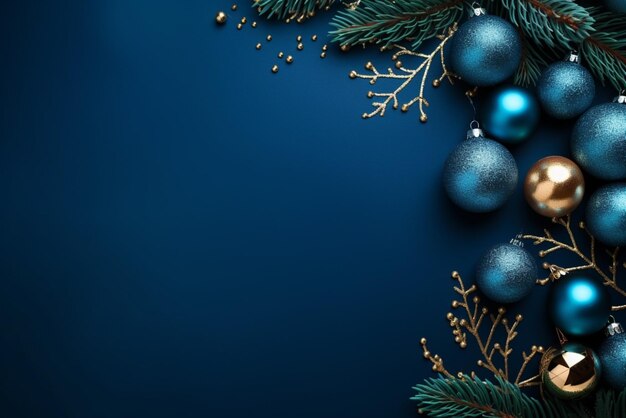 christmas holidays composition of fir tree branches with baubles and gifts copy space
