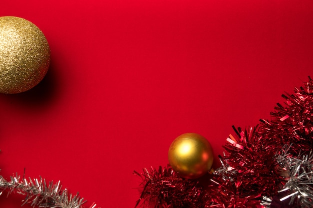 Christmas holidays composition on red with copy space for your text