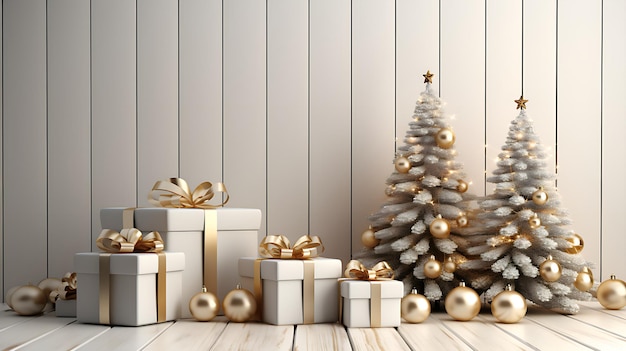 흰색 나무 배경에 크리스마스 휴일 구성