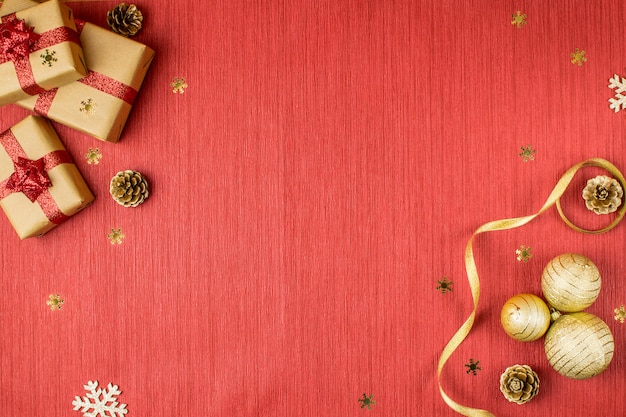 Christmas holidays composition with red background