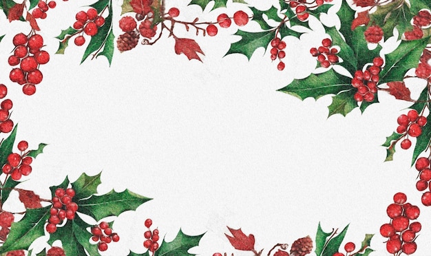 Christmas holly wreath with red berries and green leaves Generative AI