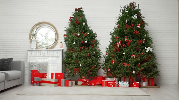 Christmas home design with beautiful christmas tree