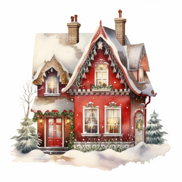 christmas home illustration on white background