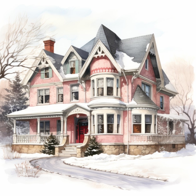 christmas home illustration on white background