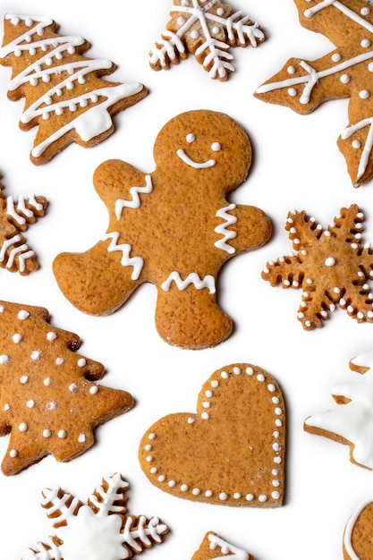 Christmas homemade gingerbread cookies, gingerbread man on wooden table