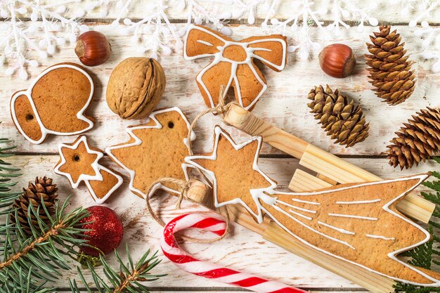 Christmas homemade gingerbread cookies over  table