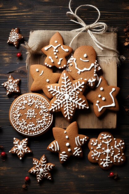 Christmas homemade gingerbread cookies on wood christmas backround Copy space Generative ai