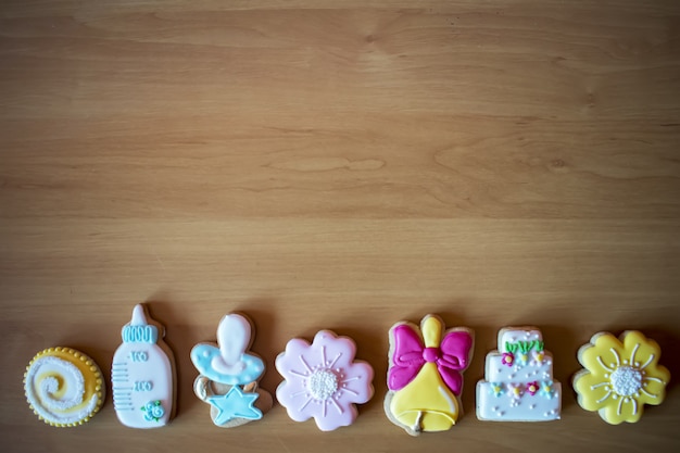 Christmas homemade gingerbread cookies on wooden table