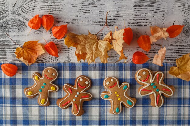 Christmas homemade gingerbread man on table