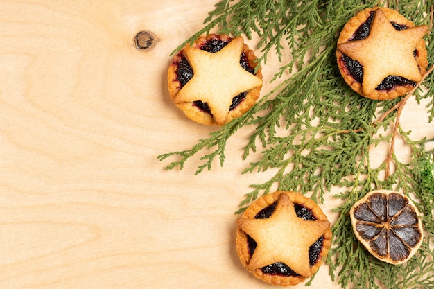 Christmas homemade mince pies with Christmas decorations  