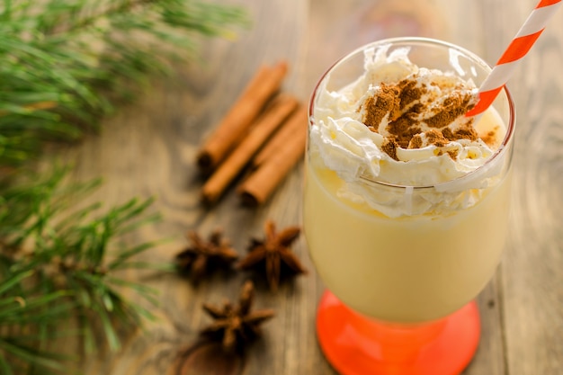 Christmas homemade sweet drink eggnog.