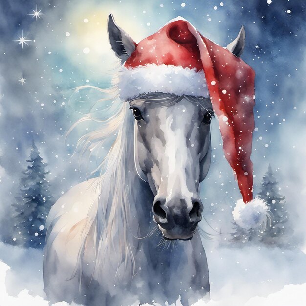 Photo christmas horse in natural winter forest background