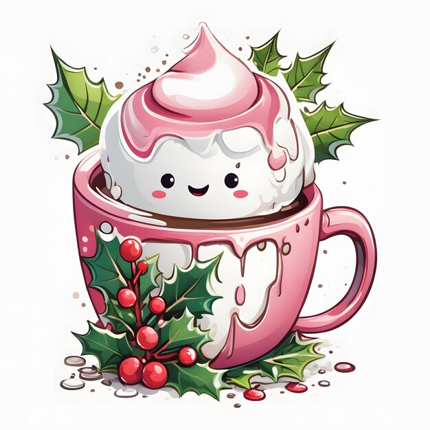 Foto caffè caldo di natale colore rosa