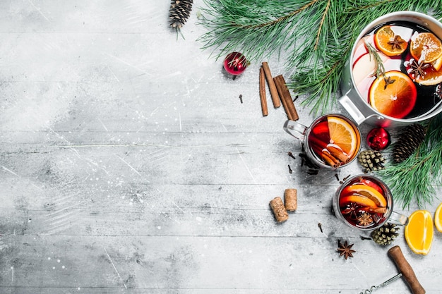 Christmas hot mulled wine with aromatic spices