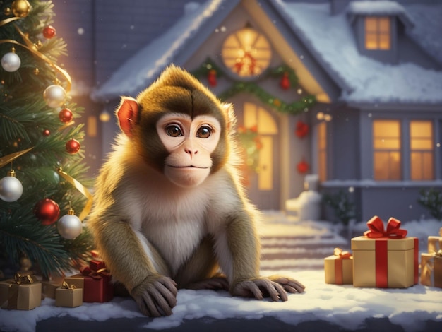 Рождественский дом обезьяны фон